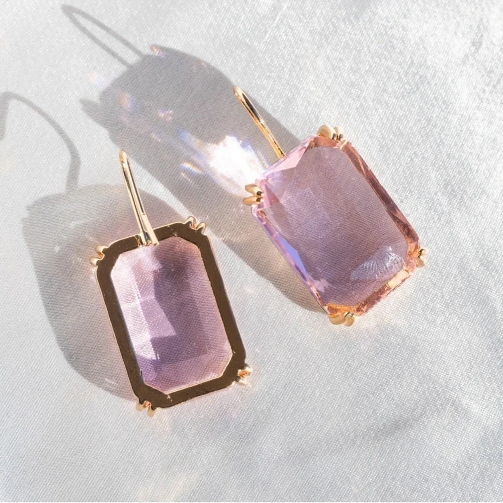 Anthropologie Cecily Pink Gemstone Earrings - Picture 2 of 6